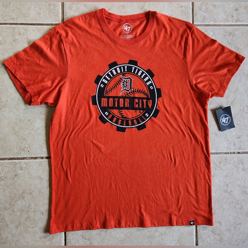 '47 Brand Detroit Tigers Motor City Baseball Shirt NWT Size Large Orange Graphic